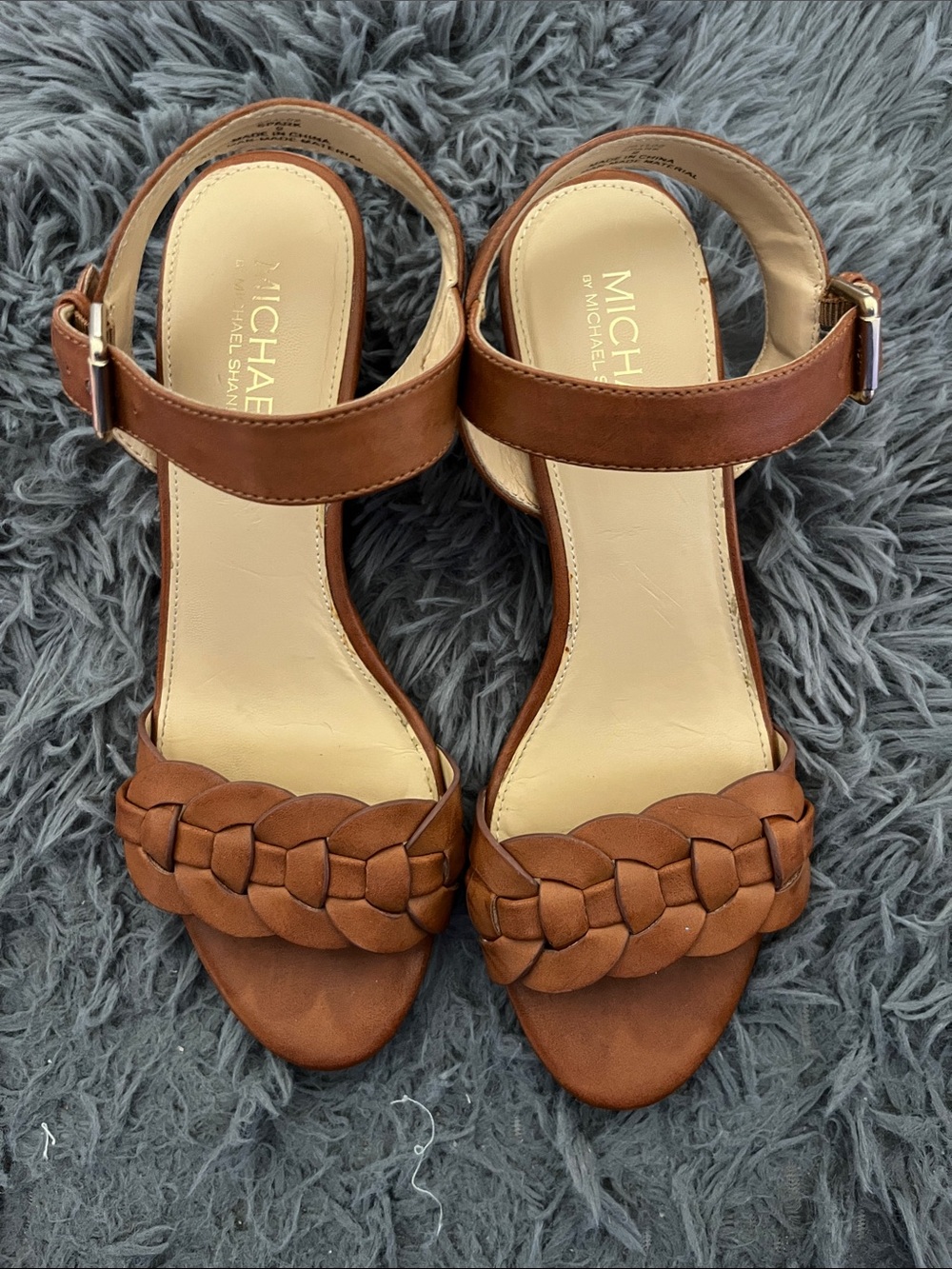 Michael Shannon Brown Braided Front Ankle Strap Sandals